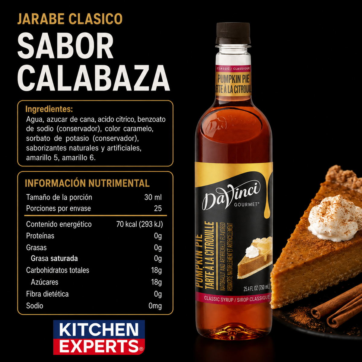 Jarabe DaVinci Calabaza Pumpkin Pie 750 Mililitros