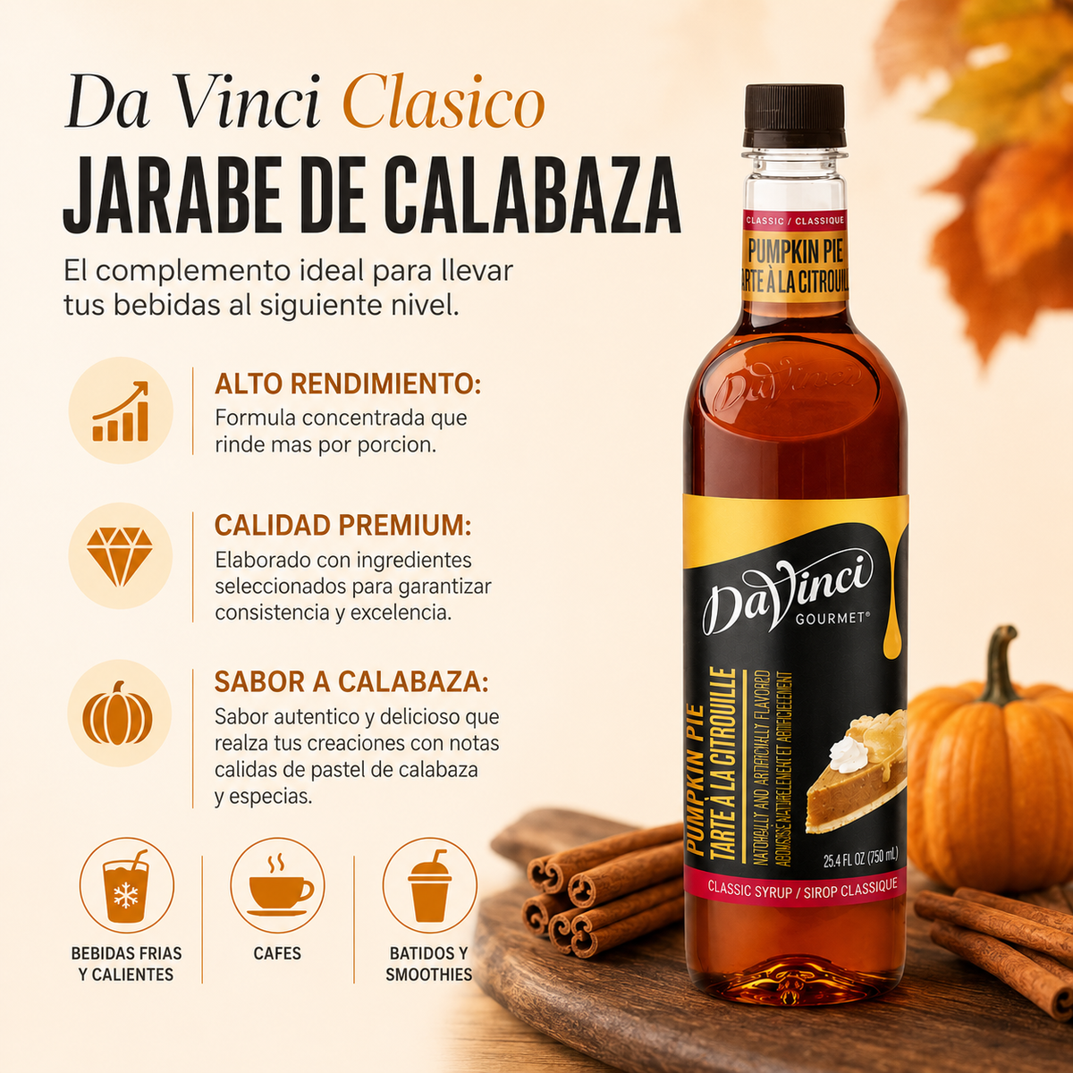 Jarabe DaVinci Calabaza Pumpkin Pie 750 Mililitros