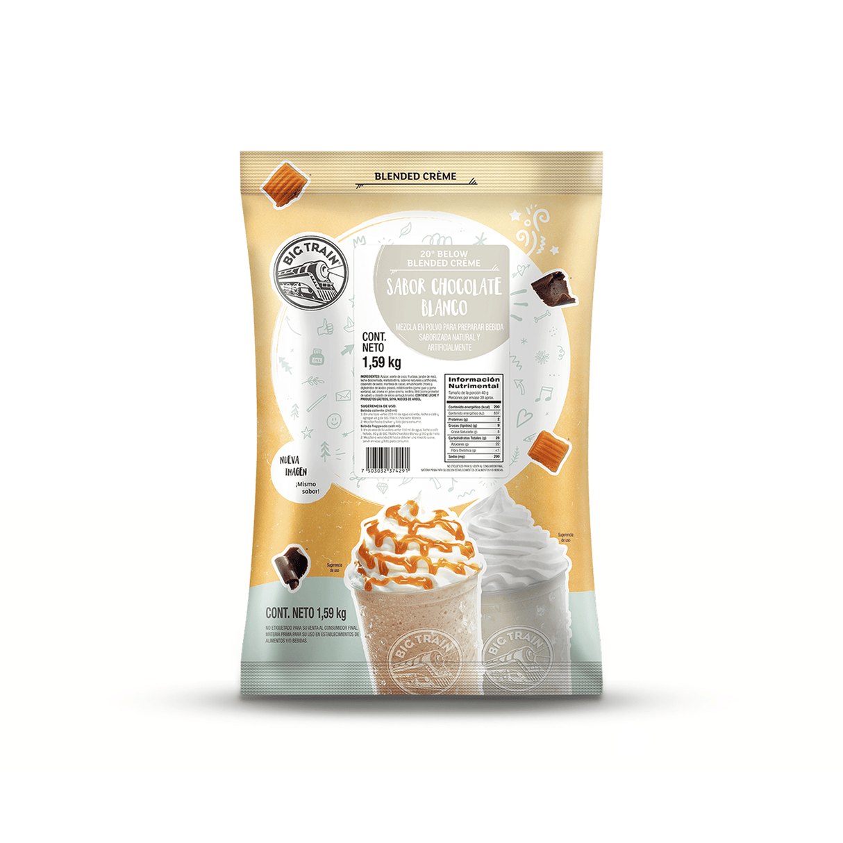 BASE BIG TRAIN 20 BELOW WHITE CHOCOLATE CHOCOLATE BLANCO BOLSA 1590 GRAMOS - Kitchen Experts KEXBases para bebidasBig TrainKitchen Experts KEX