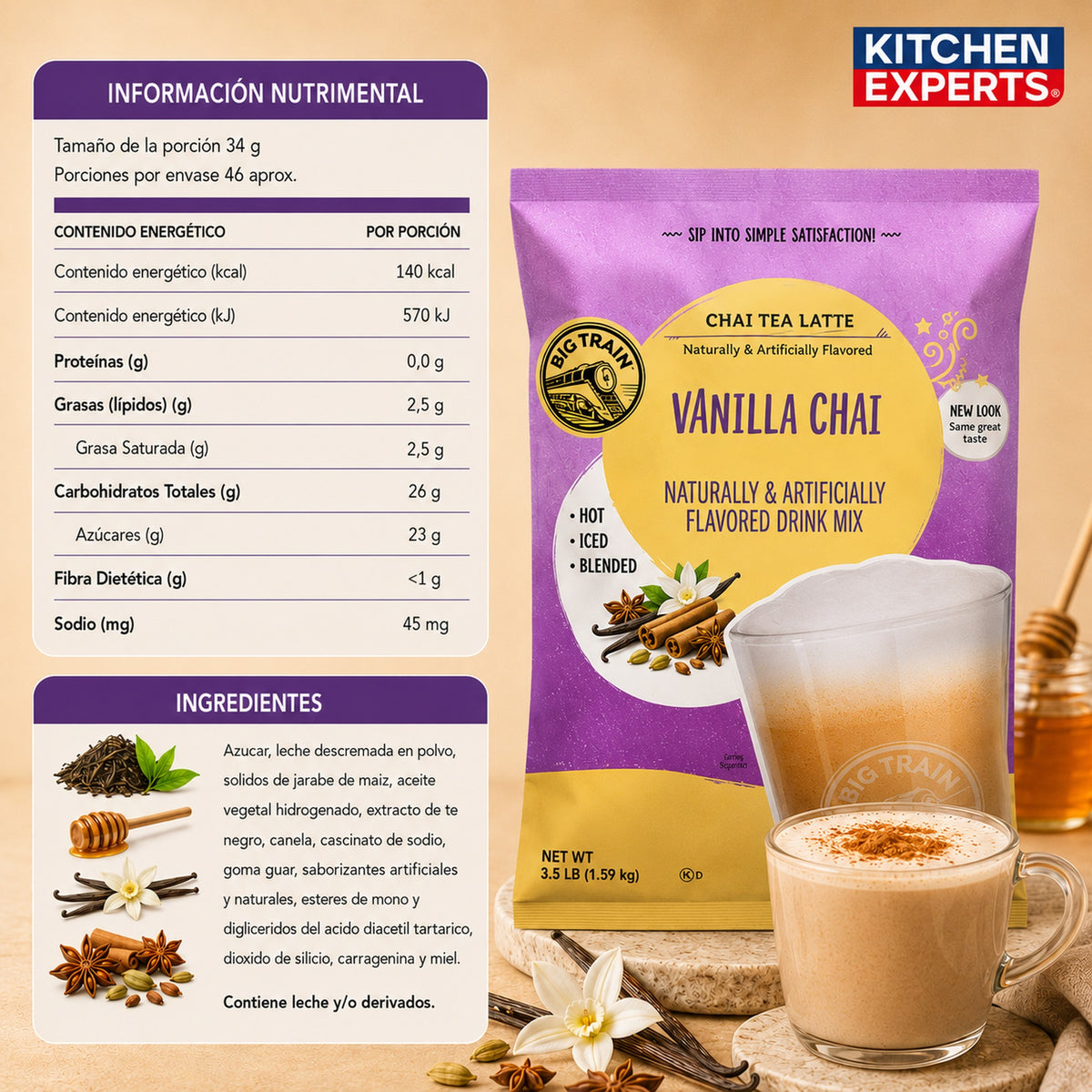 Base Big Train Chai Vainilla Bolsa 1590 Gramos - información nutrimental