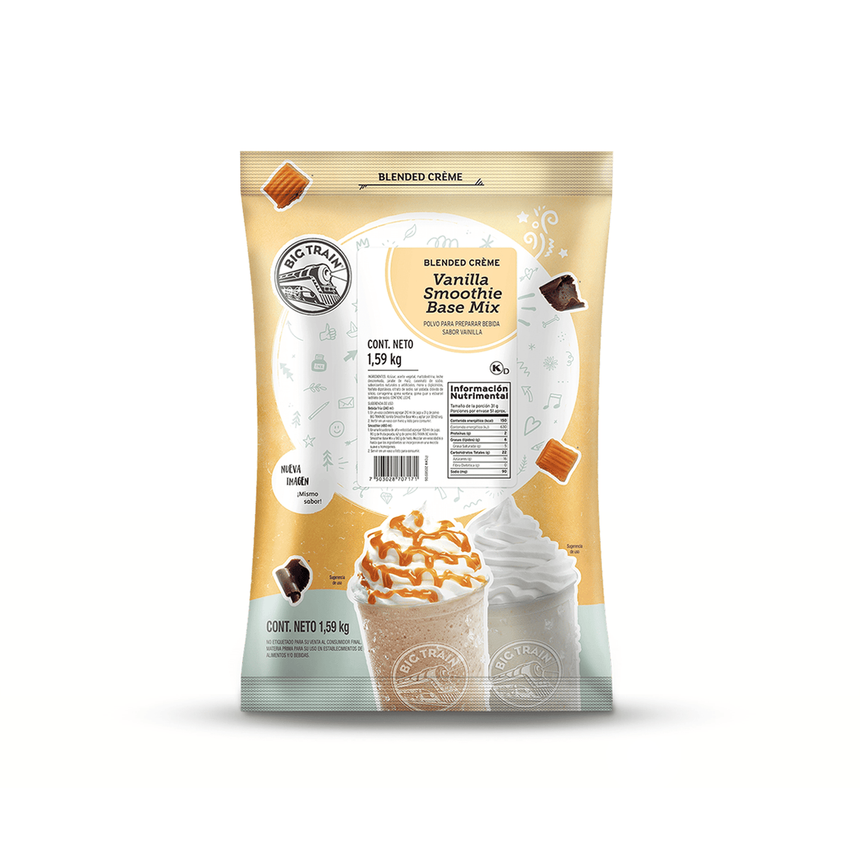 BASE BIG TRAIN VANILLA SMOTHIE MIX BOLSA 1590 GRAMOS - Kitchen Experts KEXBases para bebidasBig TrainKitchen Experts KEX