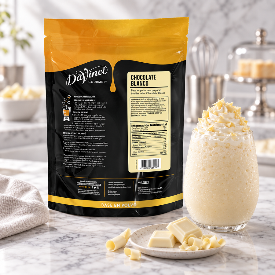 Base DaVinci Chocolate Blanco Bolsa 1300 Gramos en bebida preparada, imagen de ambiente KEX