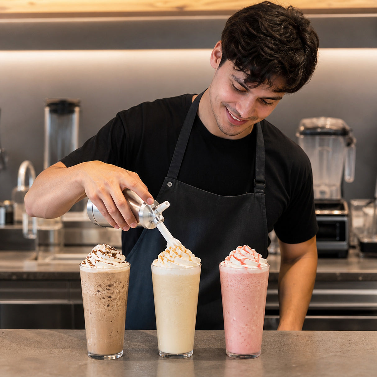 Base DaVinci Frappease Original 1300g | Base Neutra Profesional - en uso en barra de cafetería