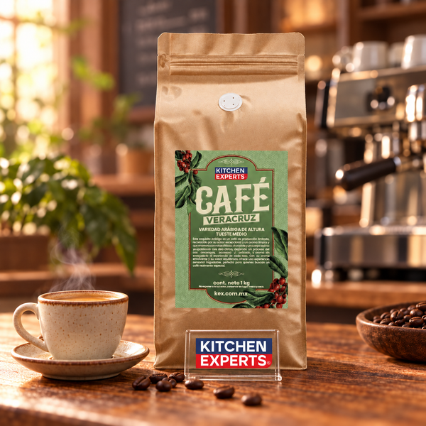 Café Veracruz 1kg | Sabor Mexicano Auténtico y Aromático en escena de cafetería con letrero KEX al centro