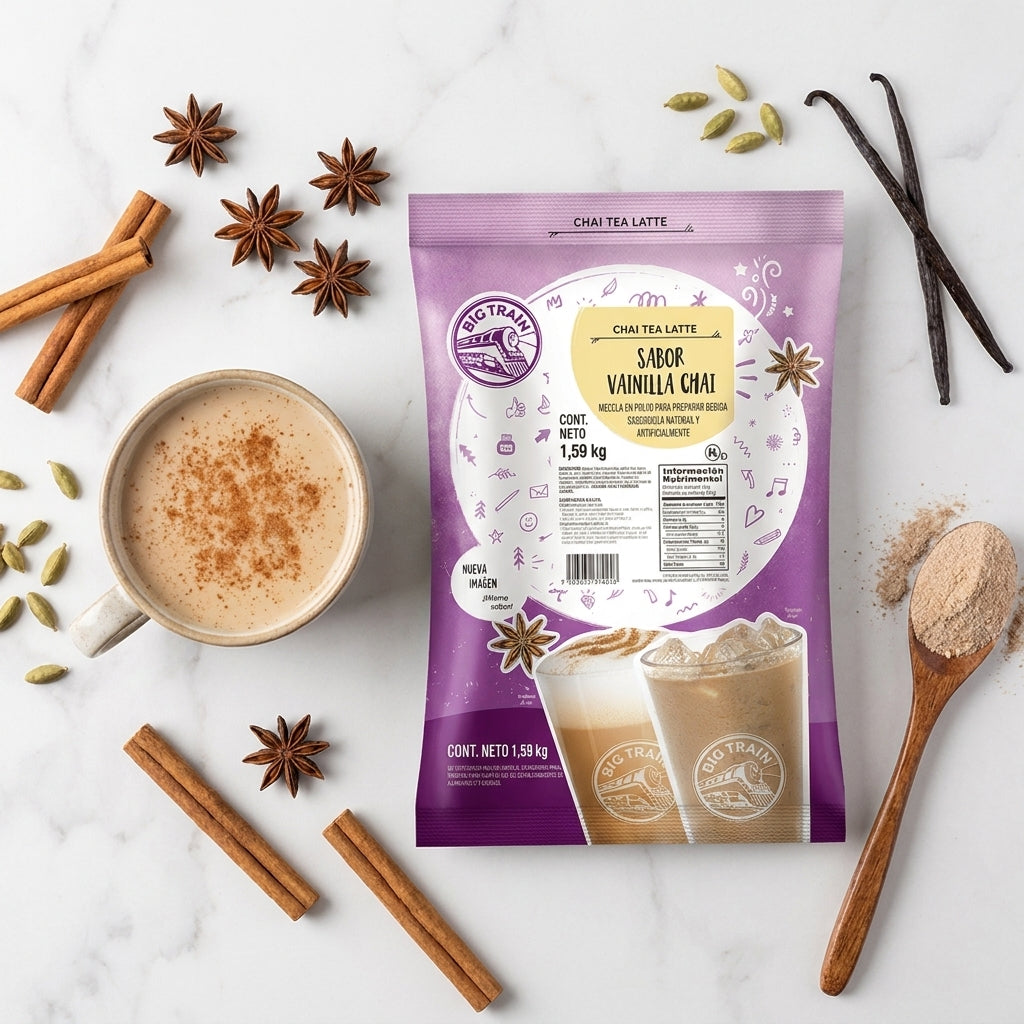 Receta de chai latte con especias y Base Big Train Chai Vainilla - insumos para cafeteria