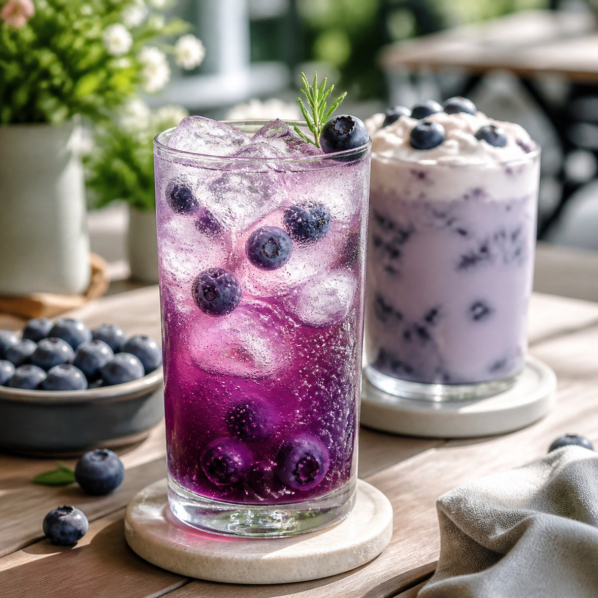 Jarabe DaVinci Blueberry Mora Azul Botella 1 Litro - en uso en barra de cafetería