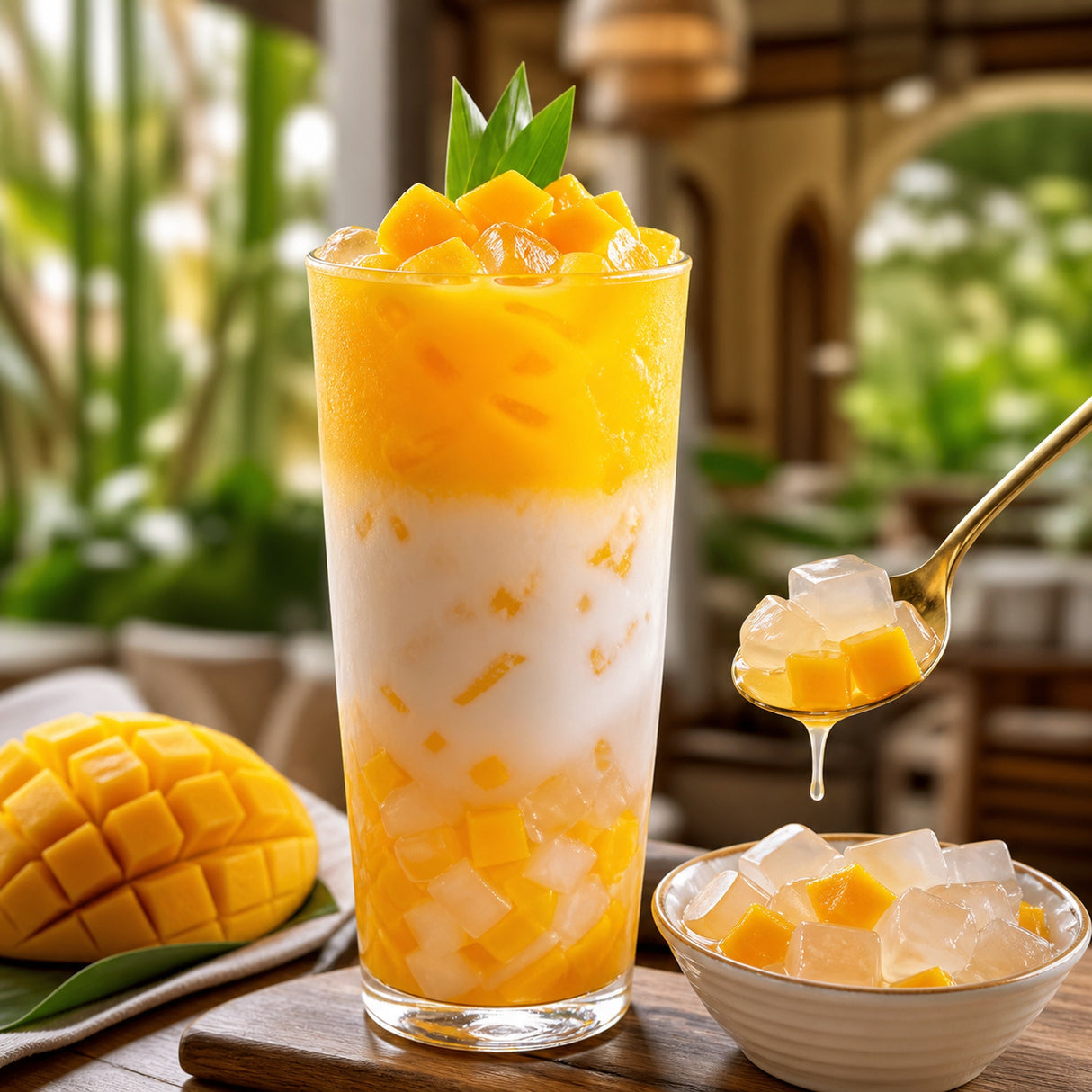 Jellys Mango Coco Tea Zone Bote 4 Kilogramos - en uso en barra de cafetería