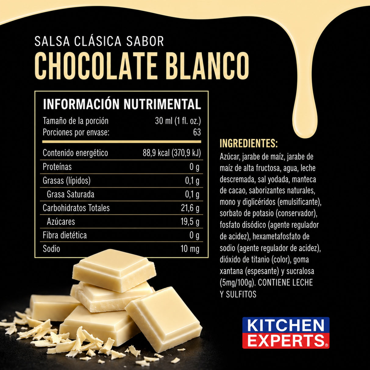 Salsa DaVinci Chocolate Blanco Botella 1/2 Galón - informacion nutrimental