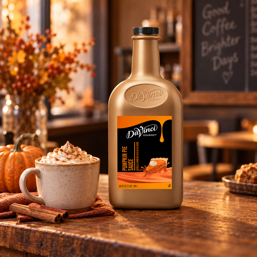 Salsa DaVinci Pumpkin Pie Calabaza Botella 1/2 Galón en ambiente de cafetería KEX