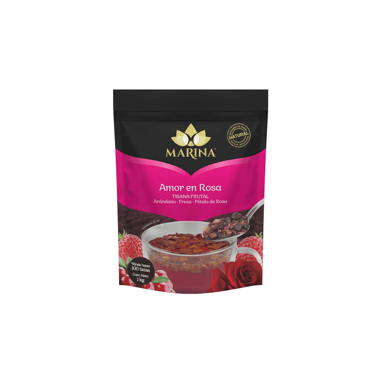 Tisana Frutal Arándano, Fresa y Pétalos Amor en Rosa Marina 1kg | Infusión de Frutas y Flores