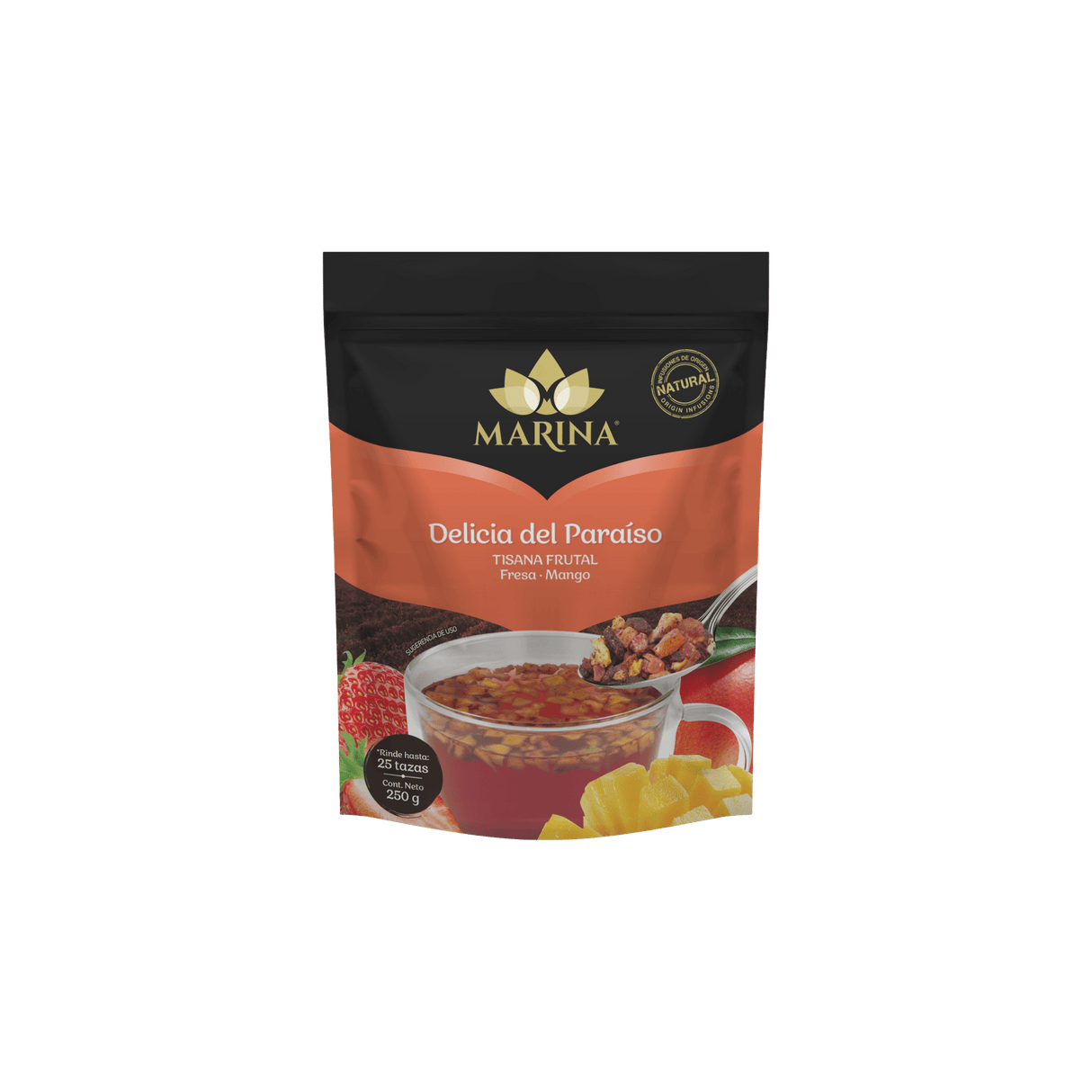 Tisana Fresa y Mango Marina 250g infusión tropical y dulce sin cafeína.