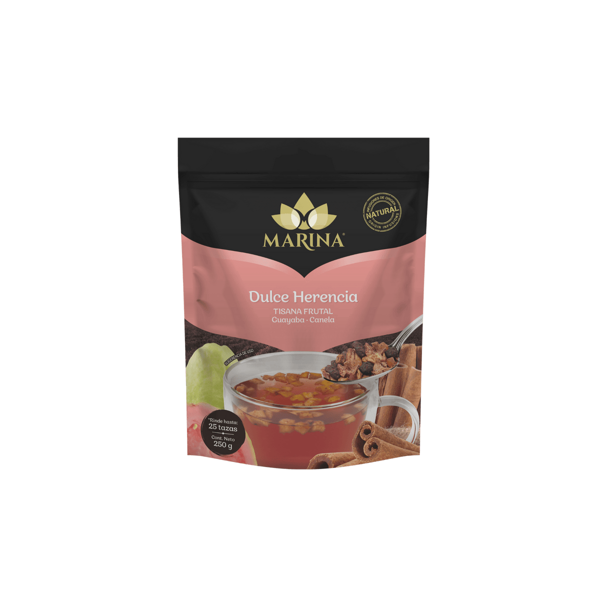 Tisana frutal guayaba canela Marina Gourmet 250g dulce, aromática y sin cafeína.
