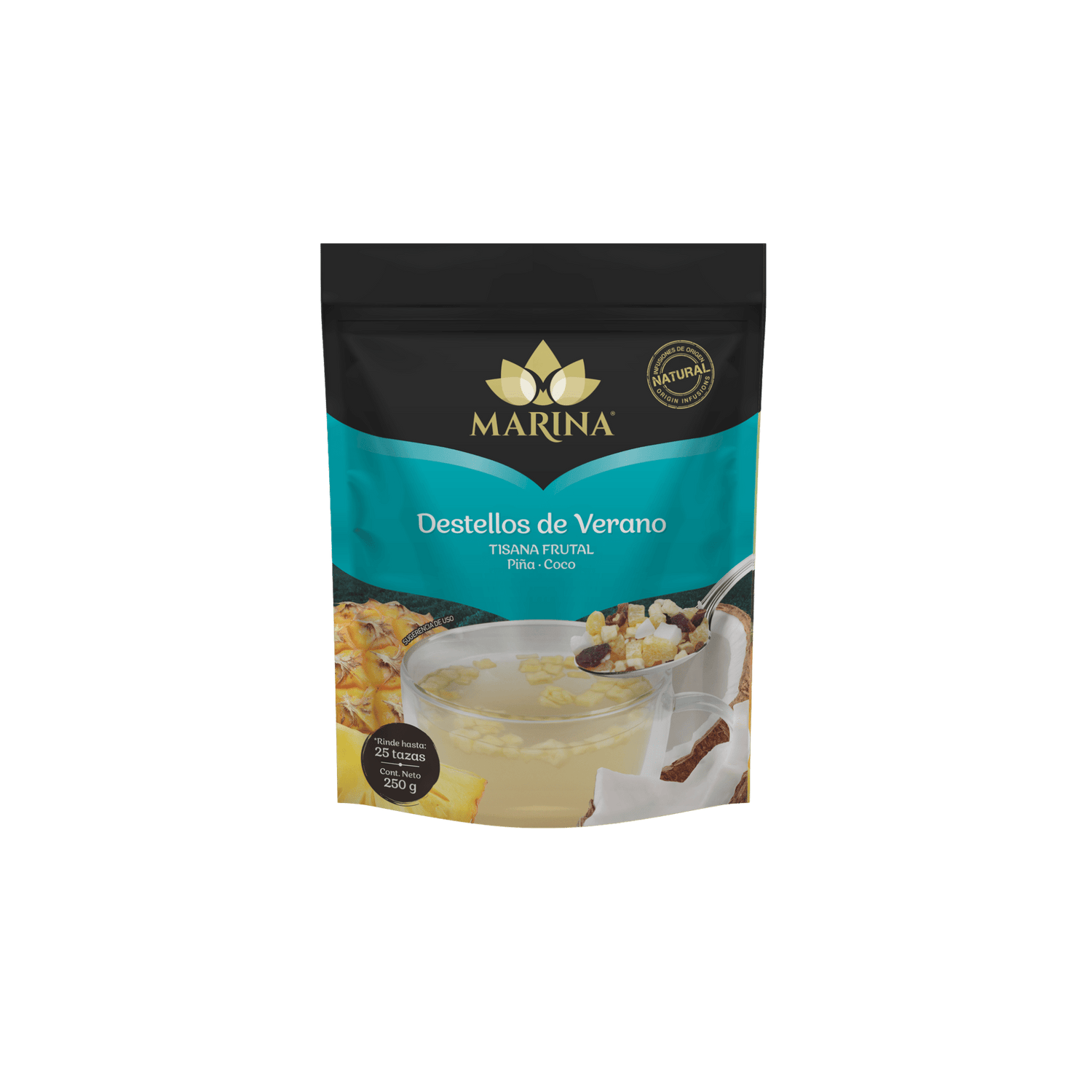 Tisana Piña Coco Marina 250g infusión tropical dulce y cremosa.