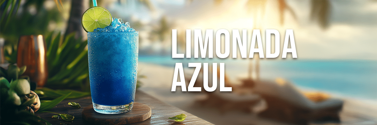 Descubre la limonada azul, una bebida frappé tropical con lima, ideal para refrescarte en días calurosos. ¡Color vibrante, sabor irresistible!