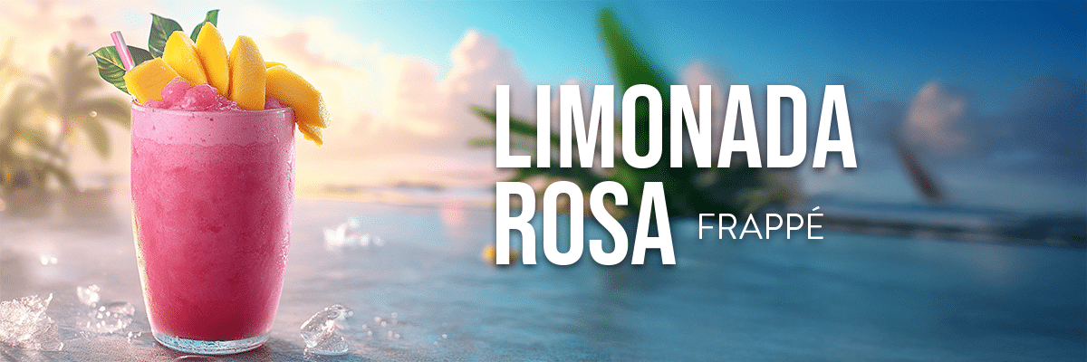 Disfruta la frescura vibrante de una limonada rosa frappé con mango. Ideal para días calurosos y momentos tropicales únicos.