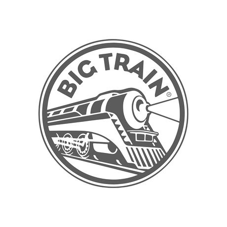 Logotipo de Big Train, marca reconocida por sus mezclas de bebidas gourmet como chai, frappés y café helado. Imagen en blanco y negro con tren icónico, símbolo de sabor, calidad y tradición en productos para cafeterías y restaurantes.