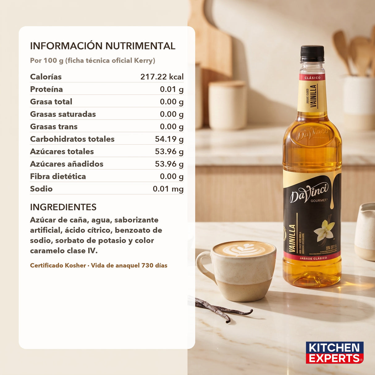 Informacion nutrimental e ingredientes Jarabe DaVinci Vainilla - ficha oficial Kerry