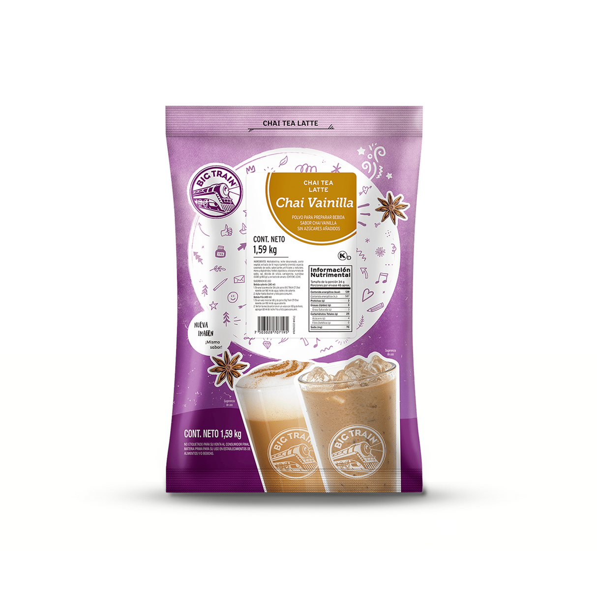 BASE BIG TRAIN CHAI VAINILLA SUGAR FREE BOLSA 1590 GRAMOS