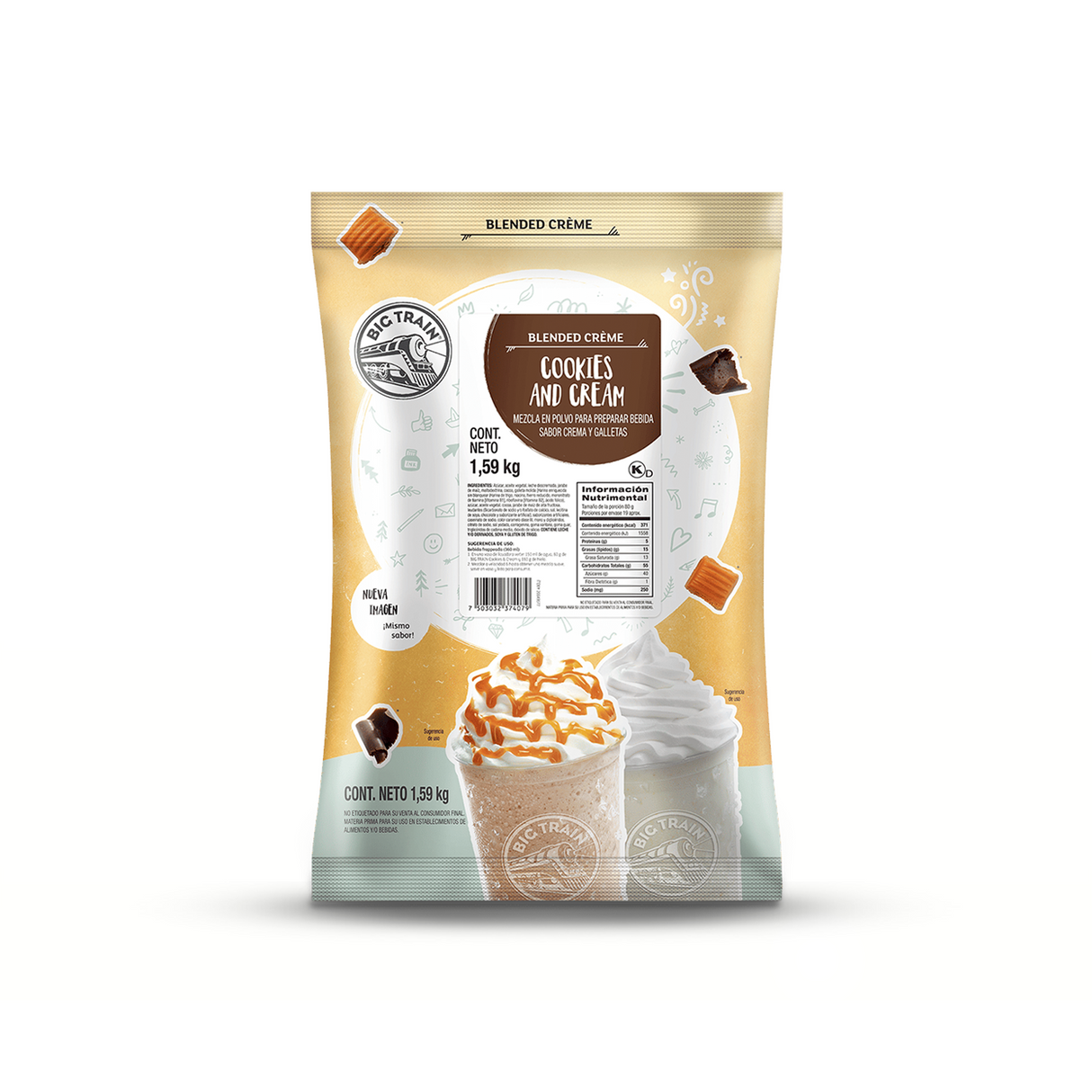 BASE BIG TRAIN COOKIES AND CREAM BOLSA 1590 GRAMOS
