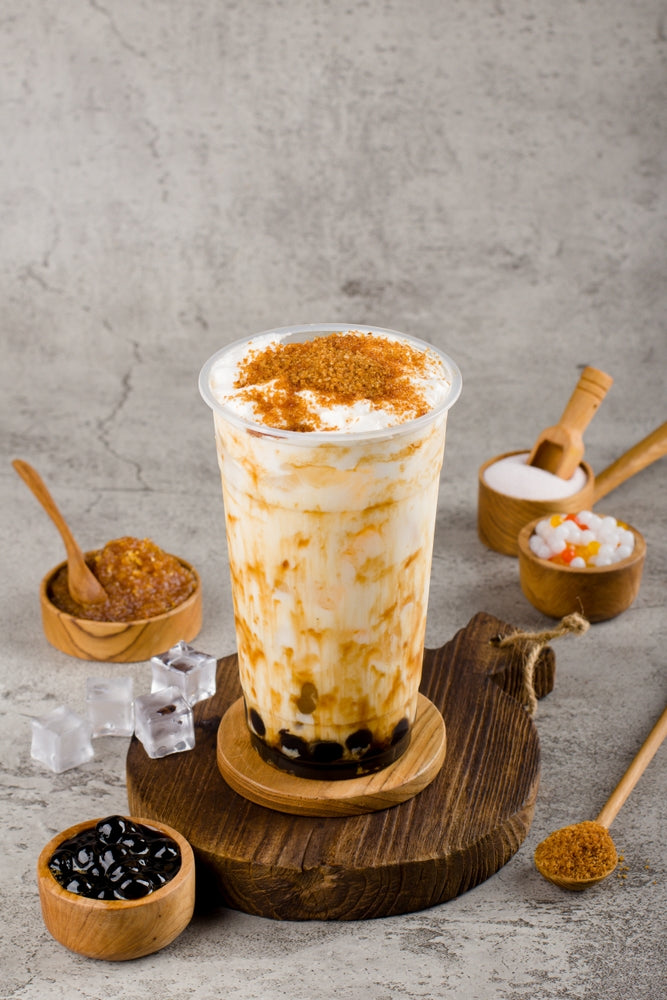 Bubble tea preparado con toppings
