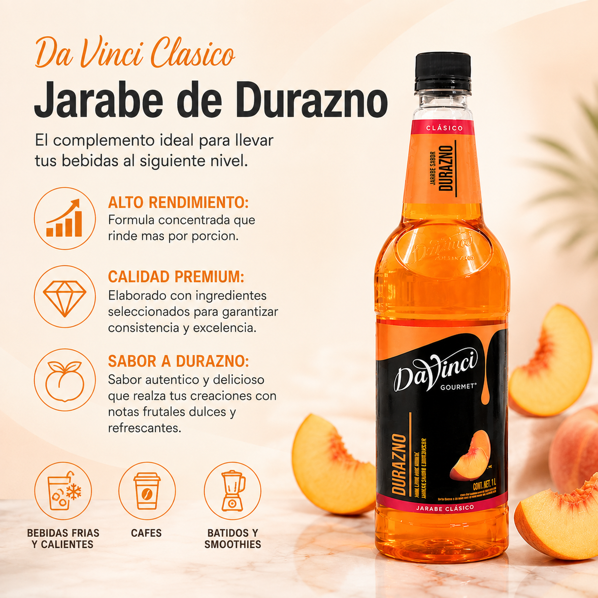 Jarabe DaVinci Durazno Botella 1 Litro