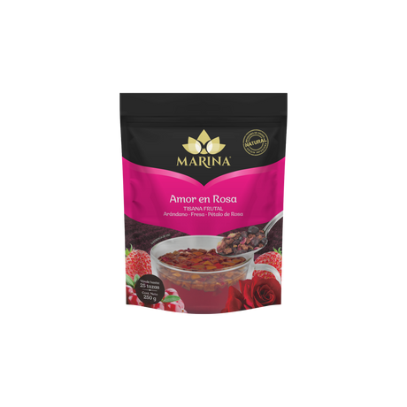 TISANA FRUTAL ARANDANO FRESA Y PETALOS AMOR EN ROSA MARINA BOLSA 500 GRAMOS