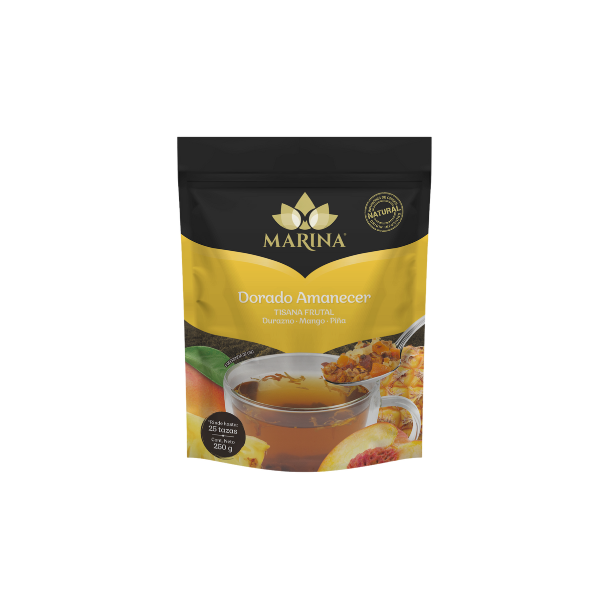 TISANA FRUTAL DURAZNO-MANGO Y PIÑA DORADO AMANECER MARINA BOLSA 250 GRAMOS