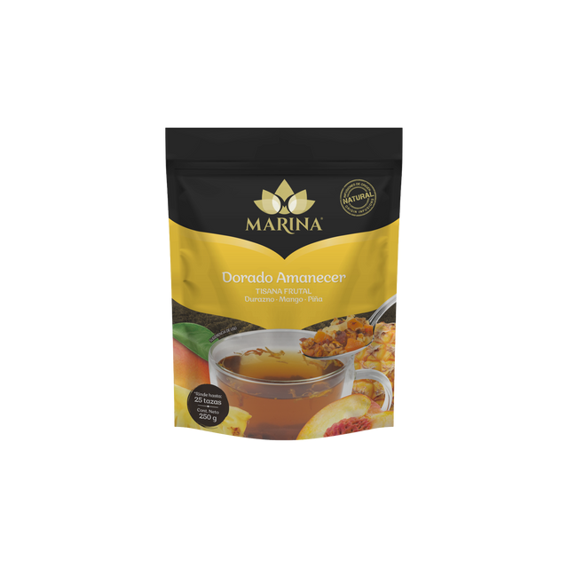 TISANA FRUTAL DURAZNO-MANGO Y PIÑA DORADO AMANECER MARINA BOLSA 250 GRAMOS