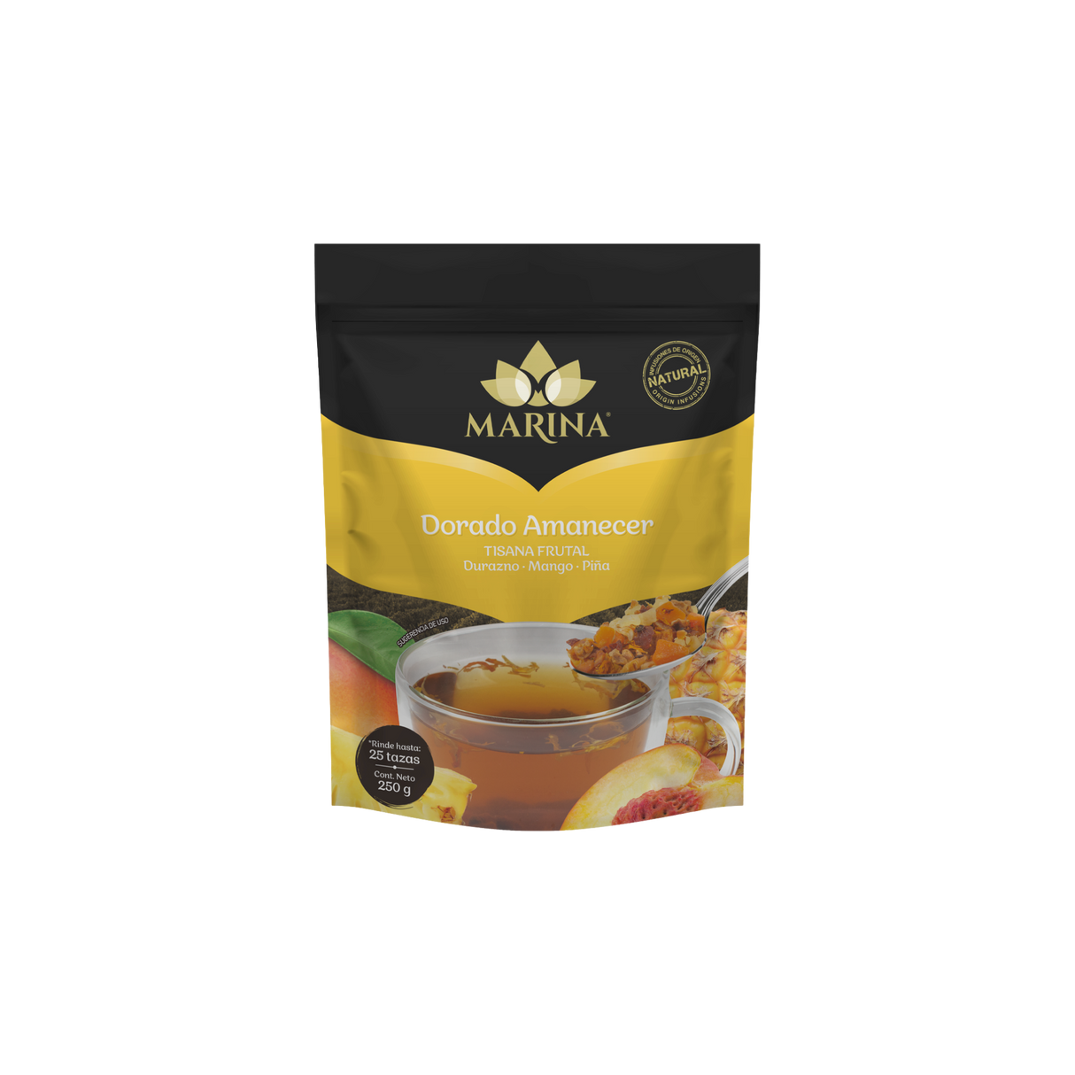 TISANA FRUTAL DURAZNO MANGO Y PIÑA  DORADO AMANECER MARINA BOLSA 500 GRAMOS