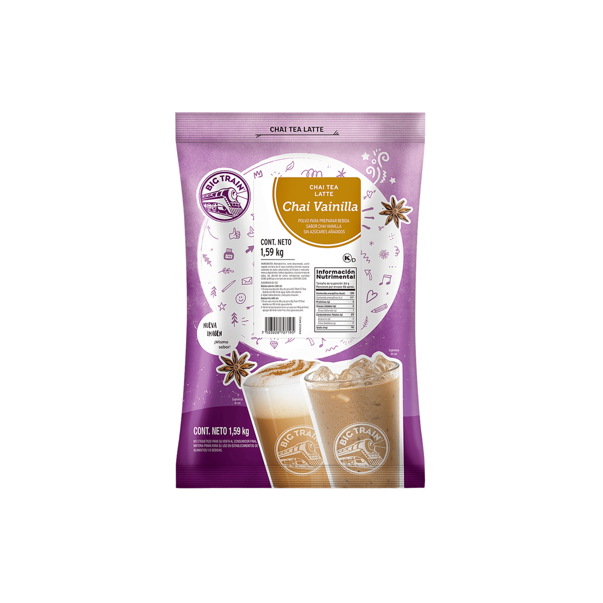 Base Big Train Chai Vainilla Sugar Free Bolsa 1590 Gramos