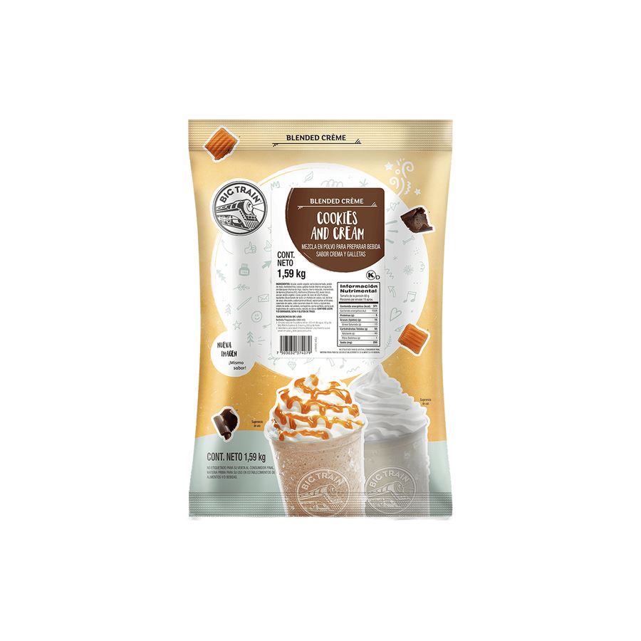 Base Big Train Cookies And Cream Bolsa 1.59 kg - empaque original, fondo transparente
