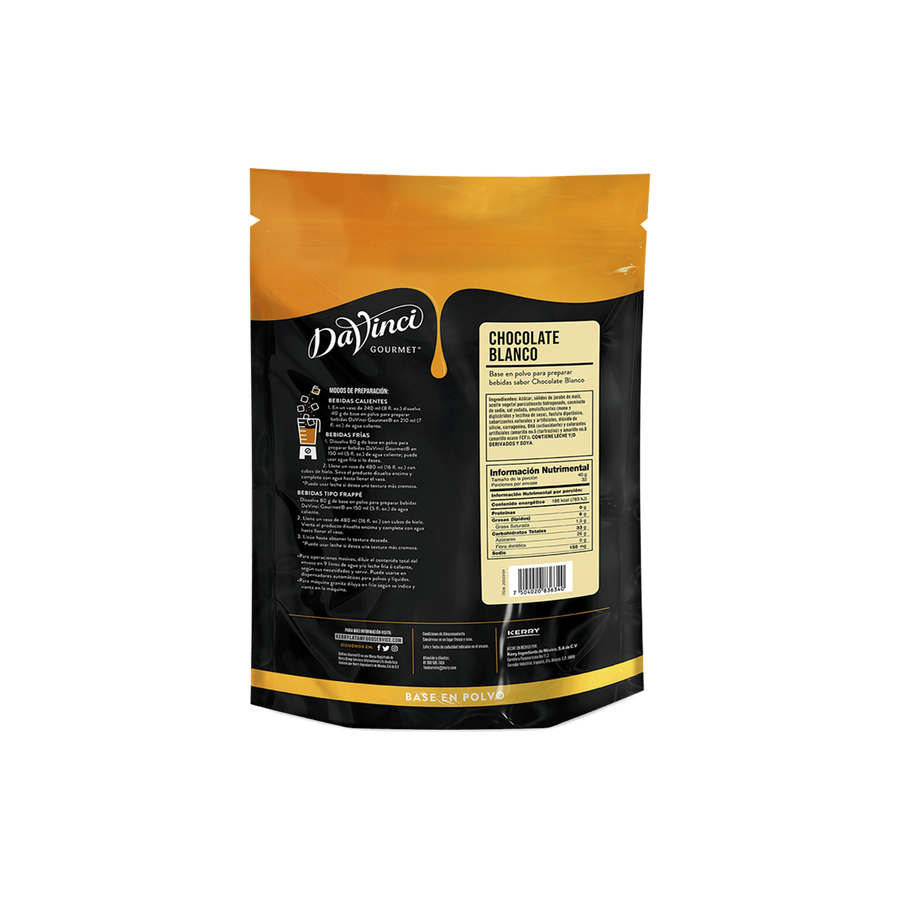 Base DaVinci Chocolate Blanco Bolsa 1300 Gramos