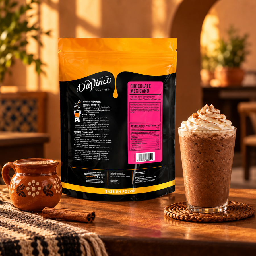 Base DaVinci Chocolate Mexicano Bolsa 1300 Gramos en bebida preparada, imagen de ambiente KEX