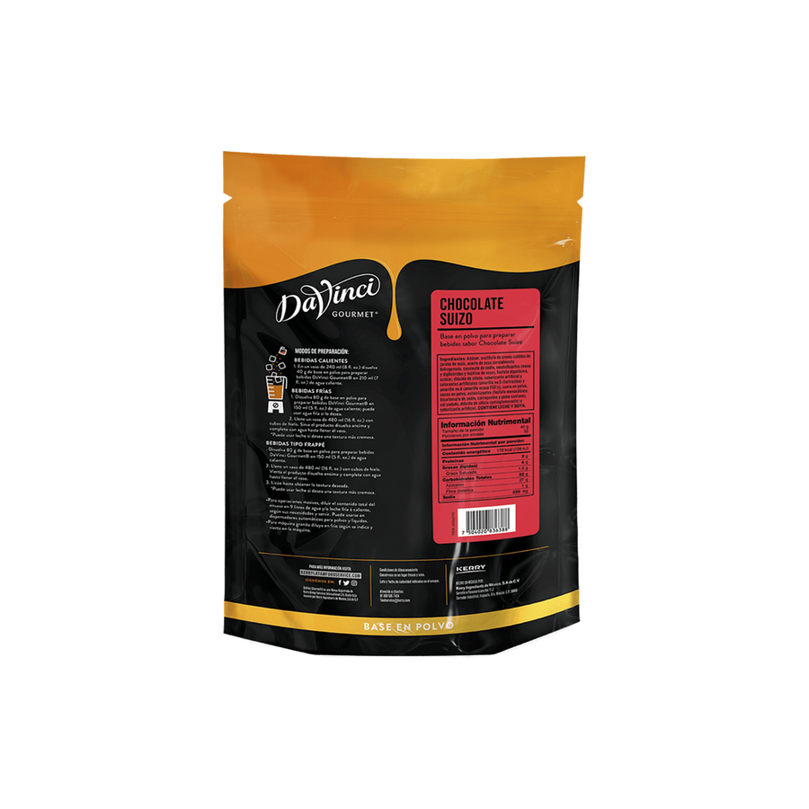 Base DaVinci Chocolate Suizo Bolsa 1300 Gramos