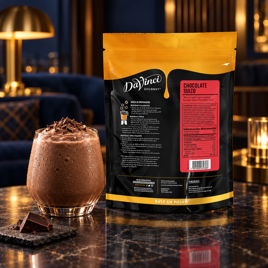 Base DaVinci Chocolate Suizo Bolsa 1300 Gramos en bebida preparada, imagen de ambiente KEX
