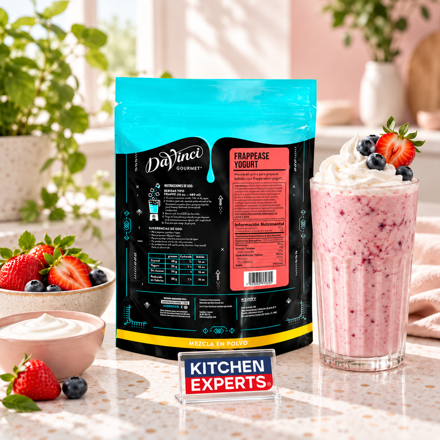 Escena promocional Base DaVinci Frappease Yogurt con letrero KEX