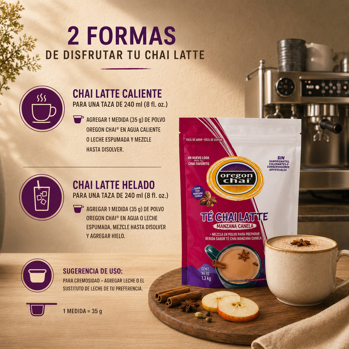Base Oregon Chai Manzana Canela 1300 Gramos - modo de preparación
