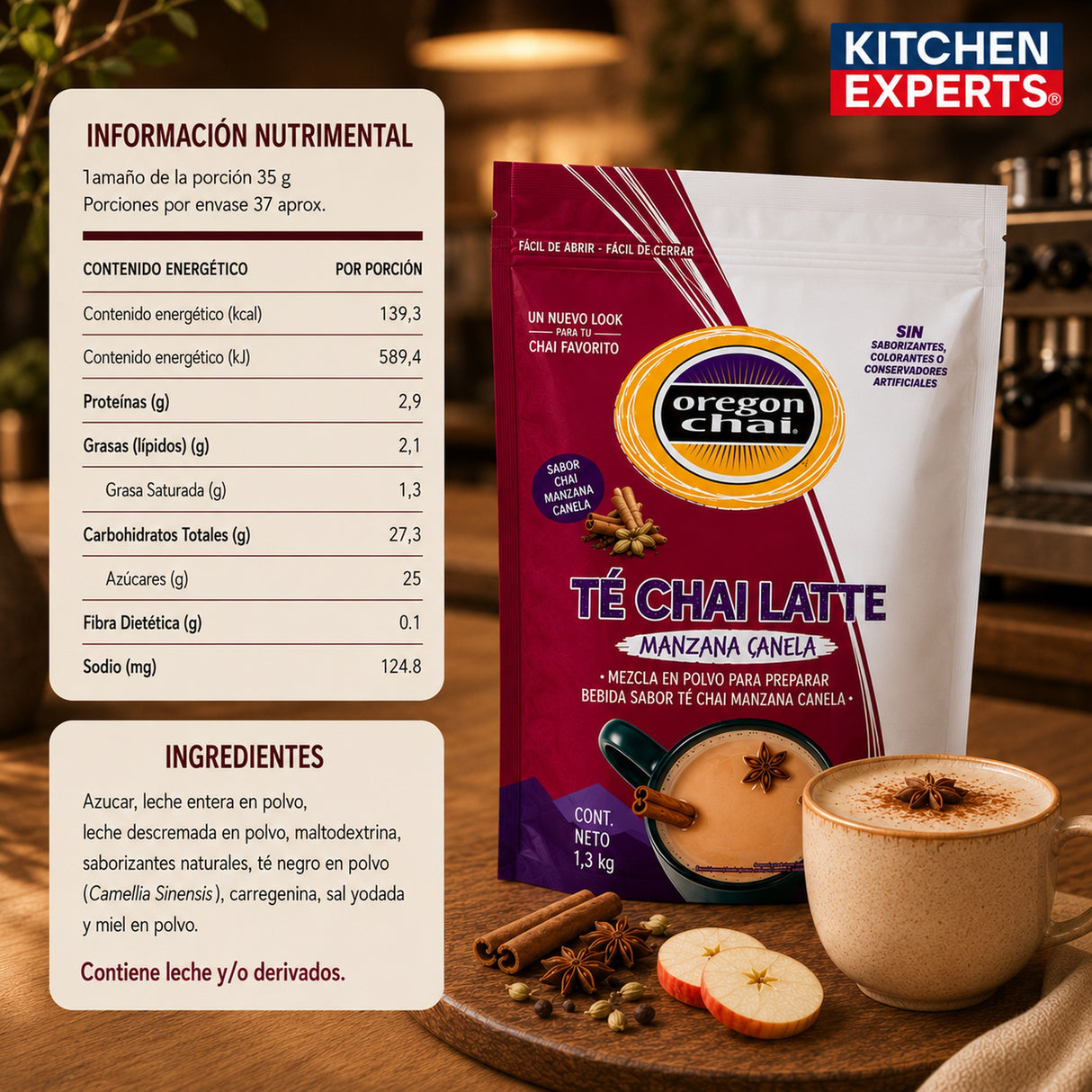 Base Oregon Chai Manzana Canela 1300 Gramos - informacion nutrimental
