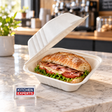 Clamshell Contenedor Biodegradable 14x14cm | Paquete 50 pzs - escena KEX