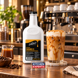 Escena promocional Concentrado de Café DaVinci Sabor Caramelo | 1.89 Litros con letrero KEX