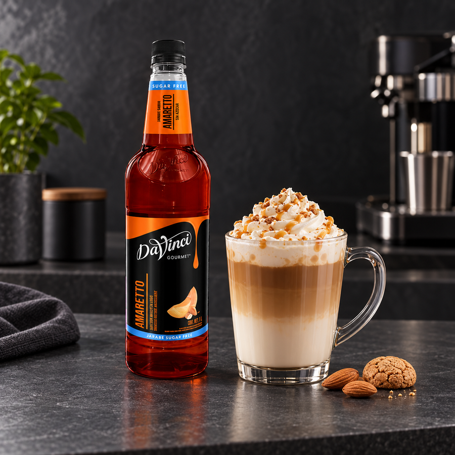 Jarabe DaVinci Amaretto Sugar Free 1 Litro en bebida preparada, imagen de ambiente KEX