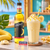 Escena promocional Jarabe DaVinci Banana Botella 750 Mililitros con letrero KEX