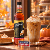 Escena promocional Jarabe DaVinci Calabaza Pumpkin Pie 750 Mililitros con letrero KEX