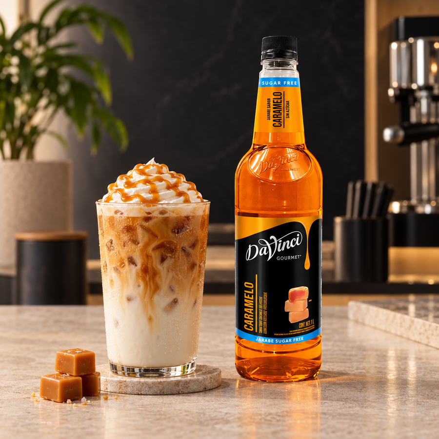 Jarabe DaVinci Caramelo Sugar Free Botella 1 Litro en bebida preparada, imagen de ambiente KEX