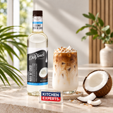 Escena promocional Jarabe DaVinci Coco Sugar Free Botella 750 ml con letrero KEX