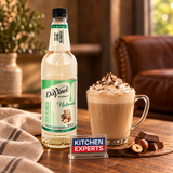Jarabe DaVinci Crema Irlandesa All Naturals Botella 1 Litro en escena con letrero KEX