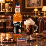 Jarabe DaVinci Crema Irlandesa Botella 1 Litro en escena con letrero KEX