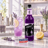 Jarabe DaVinci Mixología Lavanda Botella 1 Litro en escena con letrero KEX