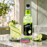 Jarabe DaVinci Mixología Pepino Botella 1 Litro en bebida preparada con letrero Kitchen Experts integrado