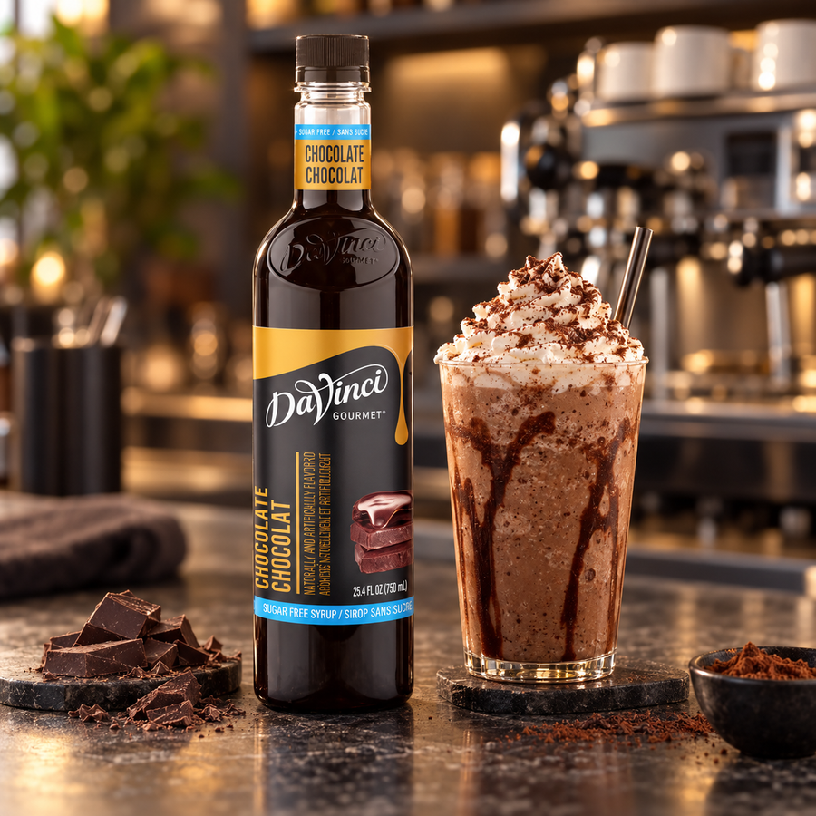 Jarabe DaVinci Sugar Free Sabor Chocolate Botella 750 ml en bebida preparada, imagen de ambiente KEX